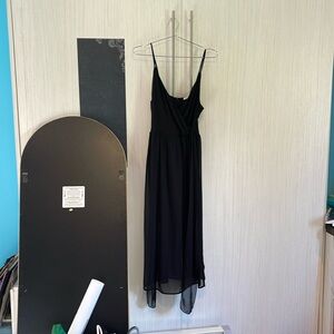 Black dress, mesh overlay with a tie around the waist